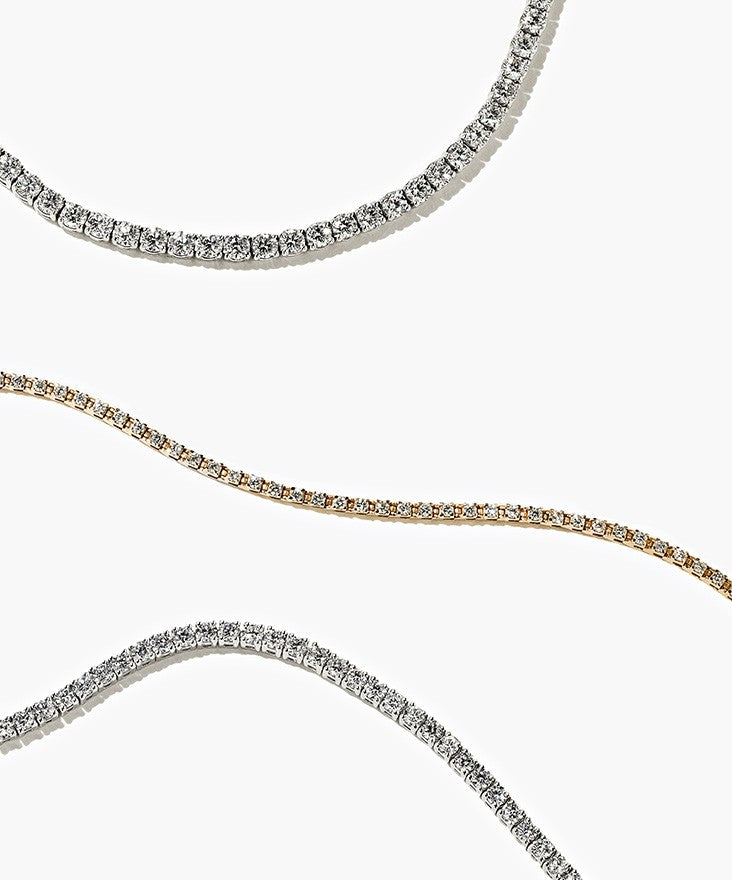 Lab Grown Diamond Tennis Bracelets in White Gold and Yellow Gold