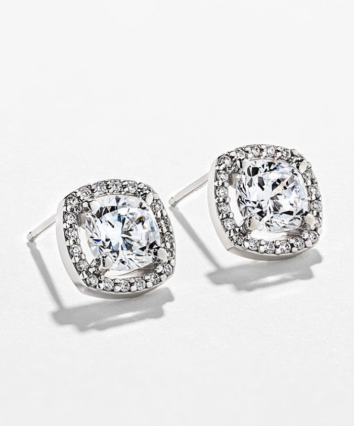 Halo Diamond Earrings in 14k White Gold