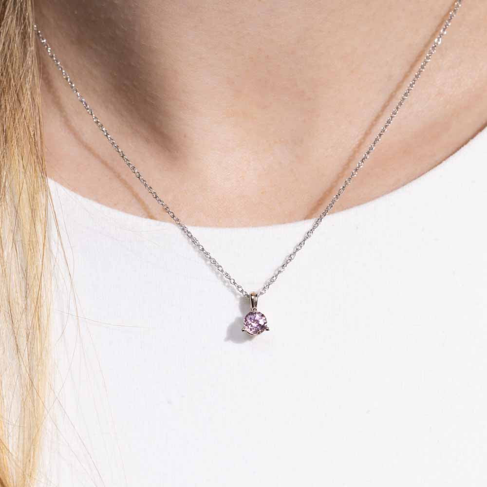 Shown in 14K White Gold|white gold martini pendant with pink champagne sapphire stone by MiaDonna